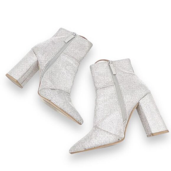 Steve Madden Noticed Rhinestone Boots Pointed Toe Block Heel Bling Boot Size 9.5 - Picture 4 of 16